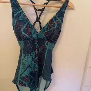 Women's Teal and Navy Patterned one piece Swimsuit